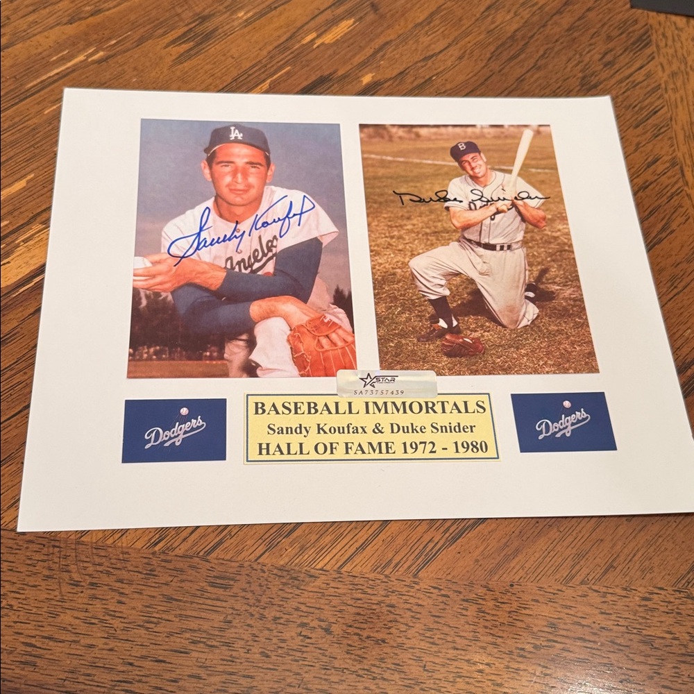 Sandy Koufax Duke Snider autographed photos